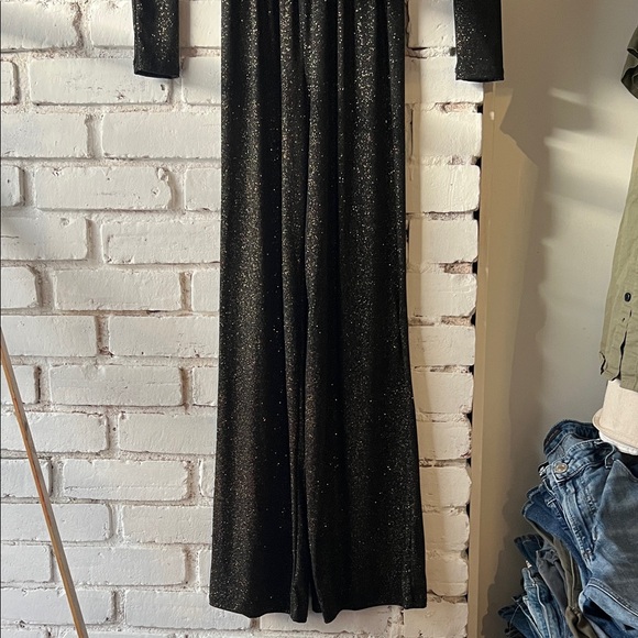 Black Sparkle Long Sleeve Wrap Maxi Dress flare leg sparkly - Picture 2 of 8